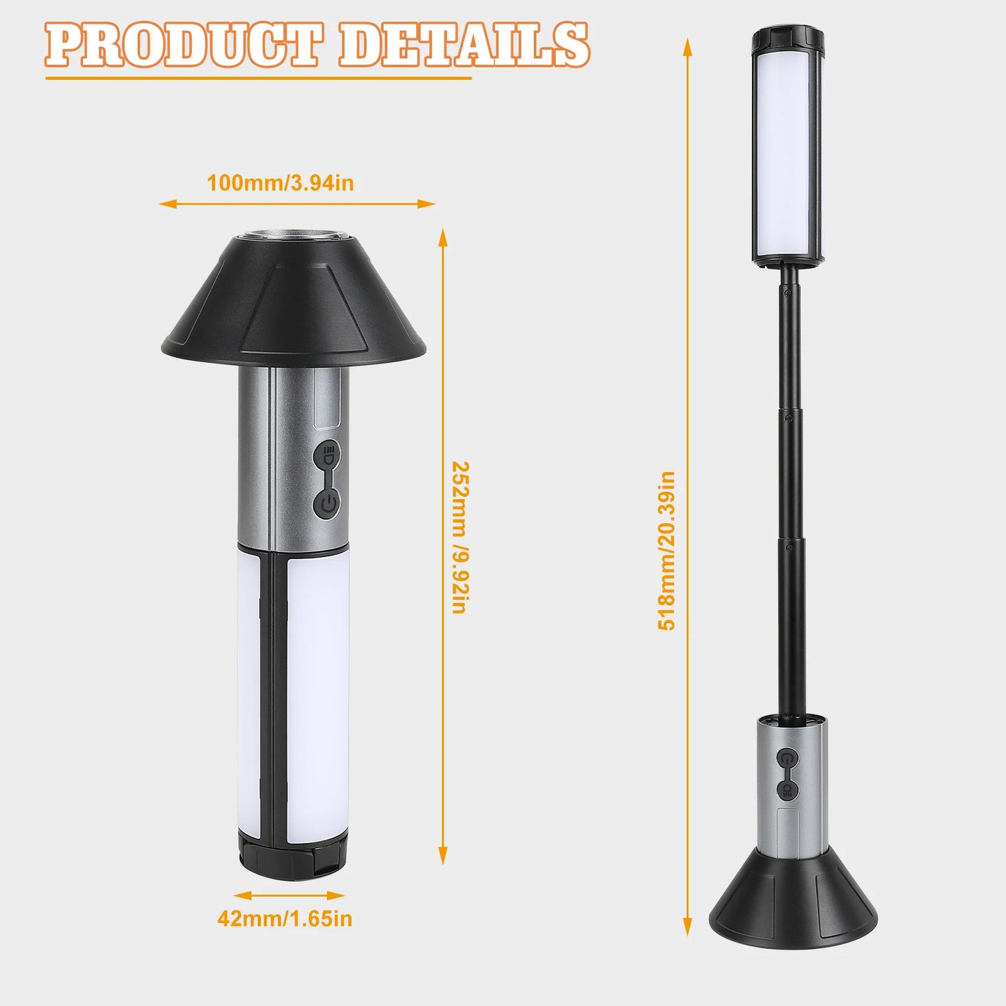 2-in-1 Rechargeable Camping Lantern & Flashlight -Telescopic Adjustable Outdoor Light with Hook, Emergency Work Light for Hiking