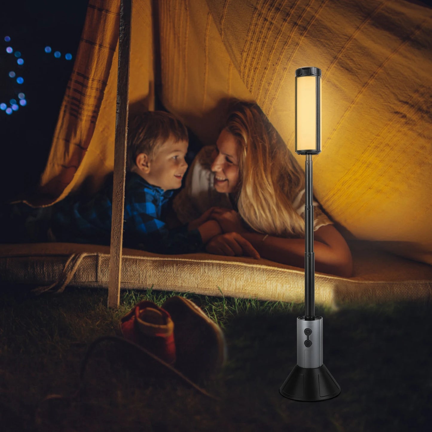 2-in-1 Rechargeable Camping Lantern & Flashlight -Telescopic Adjustable Outdoor Light with Hook, Emergency Work Light for Hiking