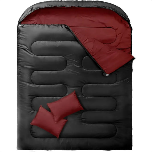 Double Sleeping Bag 2 Person Sleeping Bag for Adult Mens Camping Two Person Sleeping Bag with Pillow Outdoor Indoor XL Queen Si