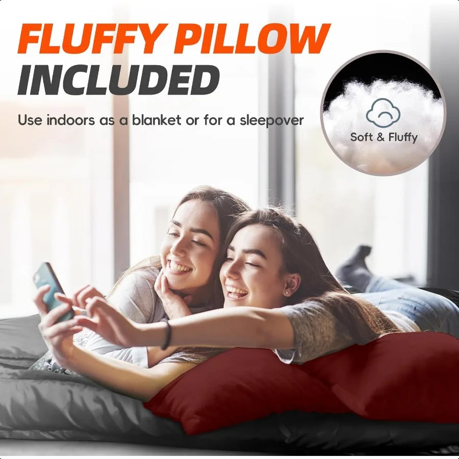 Double Sleeping Bag 2 Person Sleeping Bag for Adult Mens Camping Two Person Sleeping Bag with Pillow Outdoor Indoor XL Queen Si