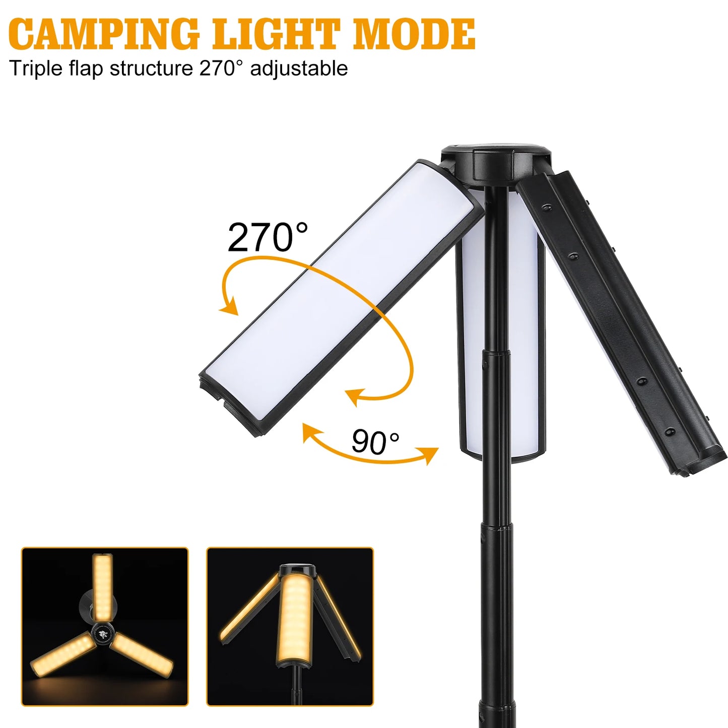 2-in-1 Rechargeable Camping Lantern & Flashlight -Telescopic Adjustable Outdoor Light with Hook, Emergency Work Light for Hiking