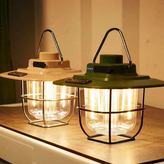 LED Lighting Lantern Type-c Charging Retro Decorative Hanging Lights Battery Indicator with Hook Dimmable for Outdoor Equipment